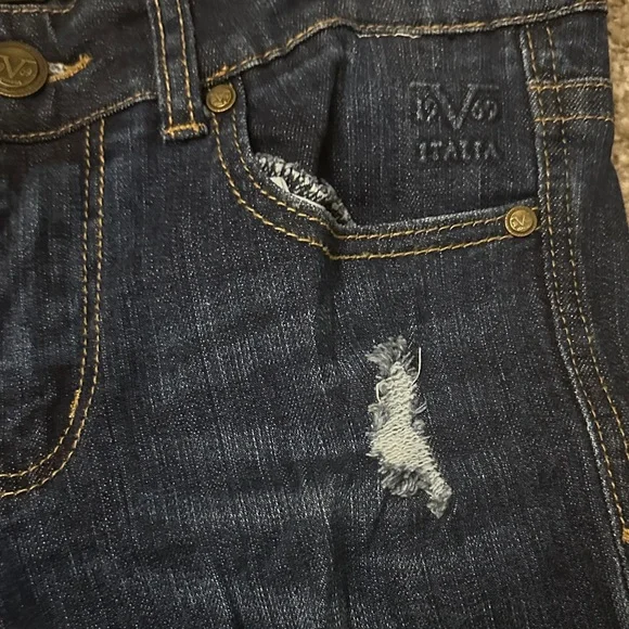 Versace Dark Blue Distressed Cropped Jeans - Picture 3 of 6